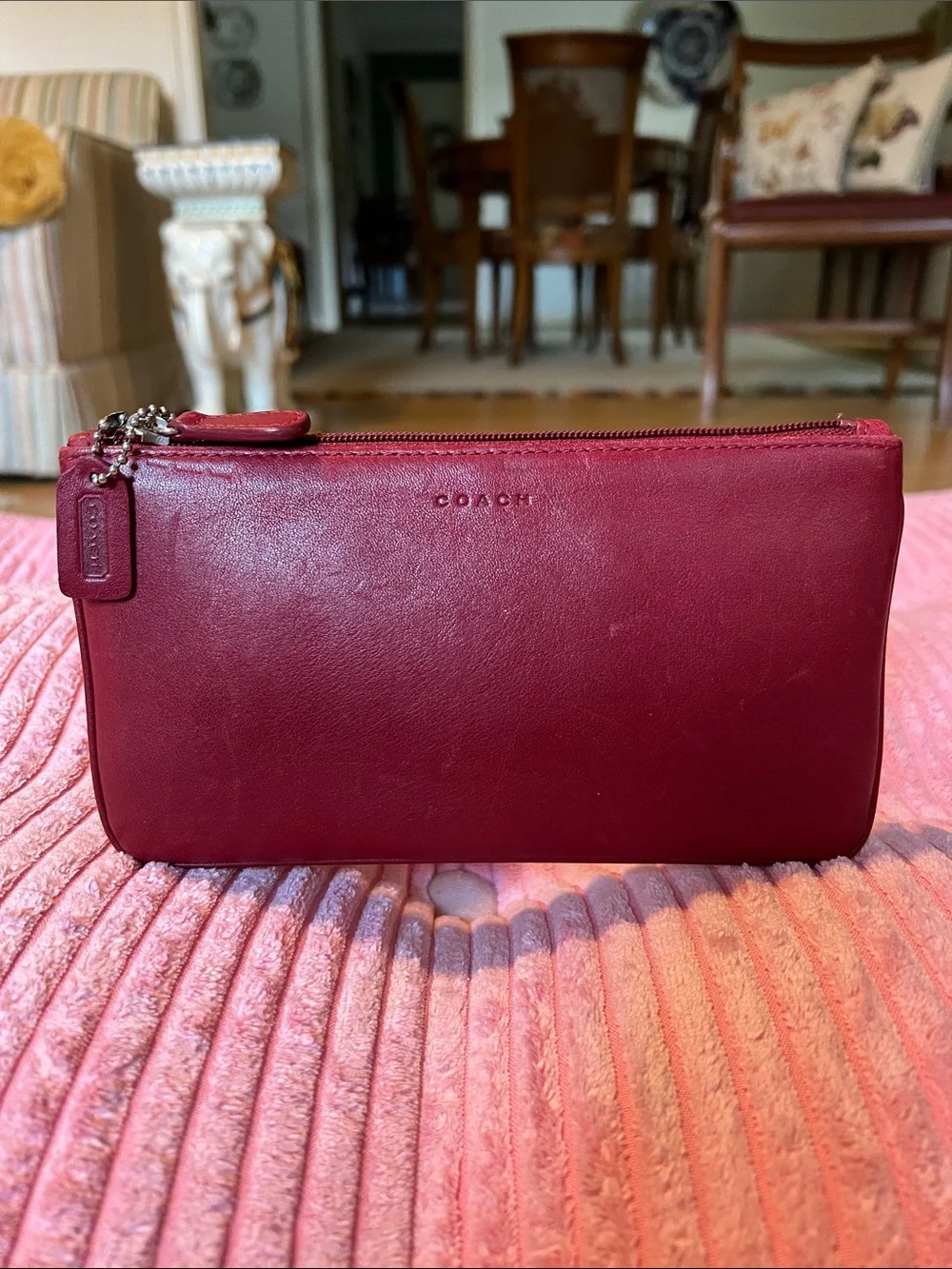 Coach Vintage Red Leather Flat Cosmetic Case